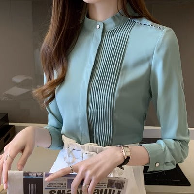 Importé - Chemisier Femme Col Montant Manches Longues De Soie