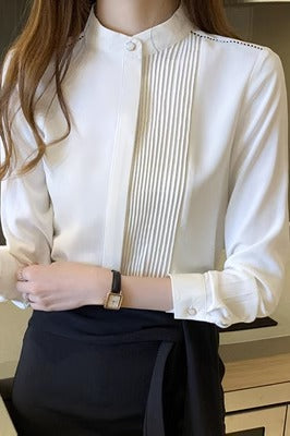 Importé - Chemisier Femme Col Montant Manches Longues De Soie