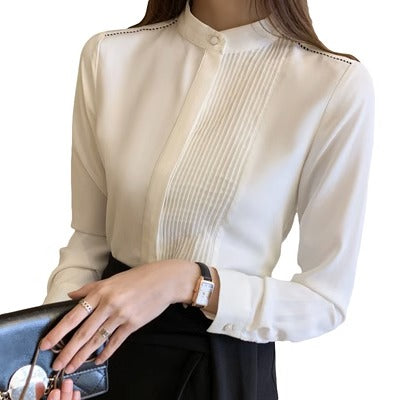 Importé - Chemisier Femme Col Montant Manches Longues De Soie