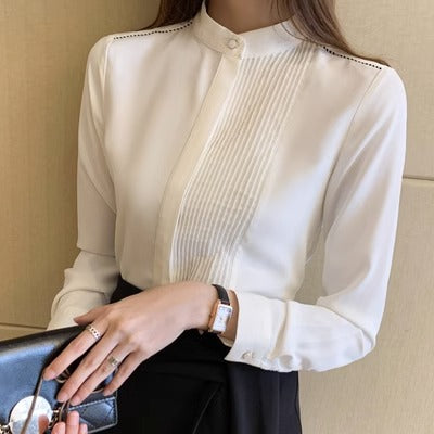 Importé - Chemisier Femme Col Montant Manches Longues De Soie