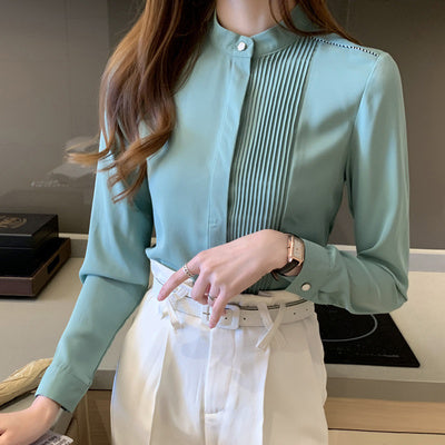 Importé - Chemisier Femme Col Montant Manches Longues De Soie