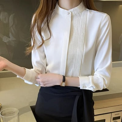 Importé - Chemisier Femme Col Montant Manches Longues De Soie