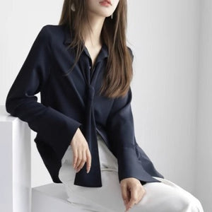 Importé - Chemisier Femme Col POLO Manches Longues De Soie