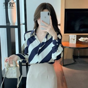 Importé - Chemisier Femme  A Manches Longues En Mousseline De Soie à Rayures