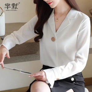 Importé - Chemisier Femme Col V Tendance A Manches Longues