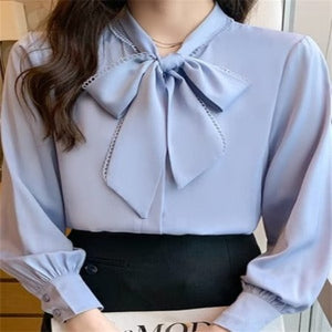 Importé - Chemisier Femme Col En Noeud A Manches Longues