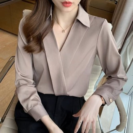 Importé -  Chemise Femmes Col En V A Manches Longues