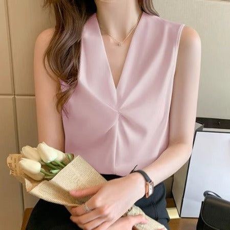 Importé -  Chemise Femmes Tendance Col En V Sans Manches