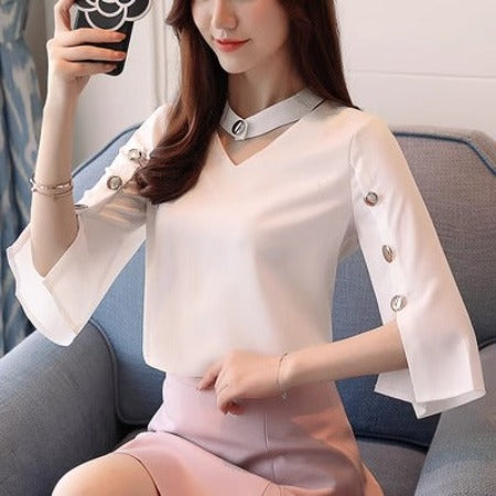 Importé - Chemise Femmes Tendance Col V A  Manches Courtes