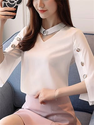 Importé - Chemise Femmes Tendance Col V A  Manches Courtes