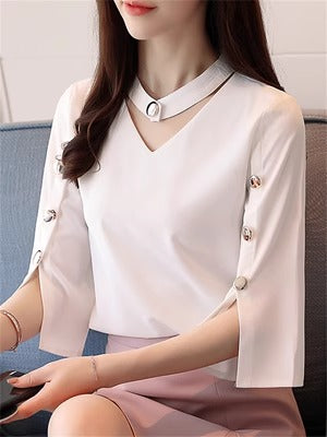 Importé - Chemise Femmes Tendance Col V A  Manches Courtes