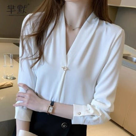 Importé - Chemise Femmes Tendance Col En V Manches Longues