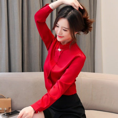 Importé - Chemise Femmes Tendance Col Montant A Manches Longues