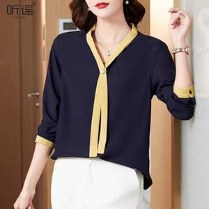 Importé - Chemise Femmes Tendance Col En V A Manches Longues