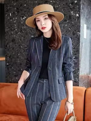 Importé - Ensemble Costume Femme A Rayures Décontracté Haut De Gamme