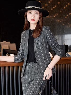 Importé - Ensemble Costume Femme A Rayures Décontracté Haut De Gamme