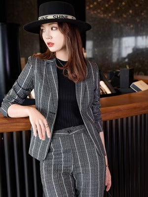 Importé - Ensemble Costume Femme A Rayures Décontracté Haut De Gamme