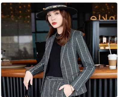 Importé - Ensemble Costume Femme A Rayures Décontracté Haut De Gamme