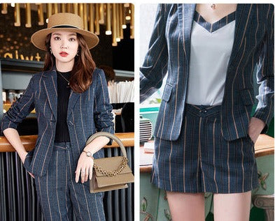 Importé - Ensemble Costume Femme A Rayures Décontracté Haut De Gamme