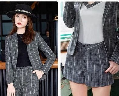 Importé - Ensemble Costume Femme A Rayures Décontracté Haut De Gamme