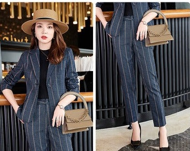 Importé - Ensemble Costume Femme A Rayures Décontracté Haut De Gamme