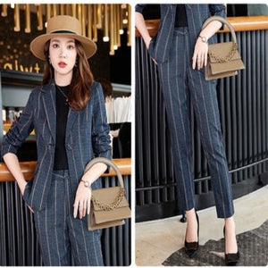 Importé - Ensemble Costume Femme A Rayures Décontracté Haut De Gamme