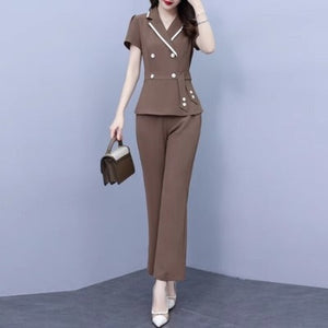 Importé - Ensemble Tailleur Femme Ample Deux Pièces Tendance Manches Courtes En Soie