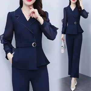 Importé - Ensemble Tailleur Femme Deux Pièces Manches Longues En Soie