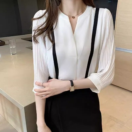 Importé - Chemise Femmes Col En  V Tendance Manches Longues En Soie