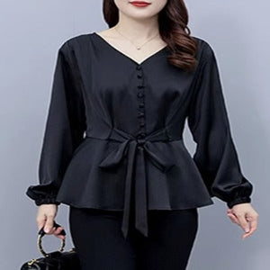 Importé - Chemise Femmes Col En  V Manches Longues En Soie