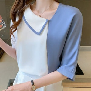 Importé - Chemisier Femmes Col Bateau Manches Courtes En Soie