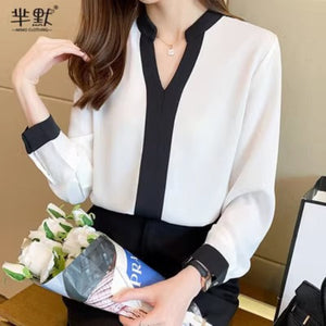 Importé - Chemisier Femmes Col En V Manches Longues