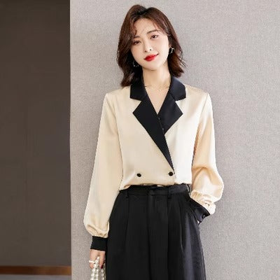 Importé - Chemisier Femmes Col Costume Manches Longues En Satin