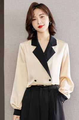 Importé - Chemisier Femmes Col Costume Manches Longues En Satin