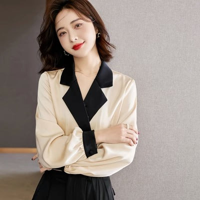 Importé - Chemisier Femmes Col Costume Manches Longues En Satin