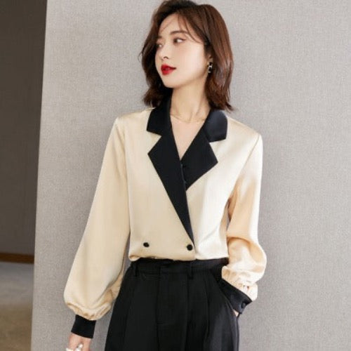 Importé - Chemisier Femmes Col Costume Manches Longues En Satin