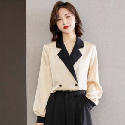Importé - Chemisier Femmes Col Costume Manches Longues En Satin