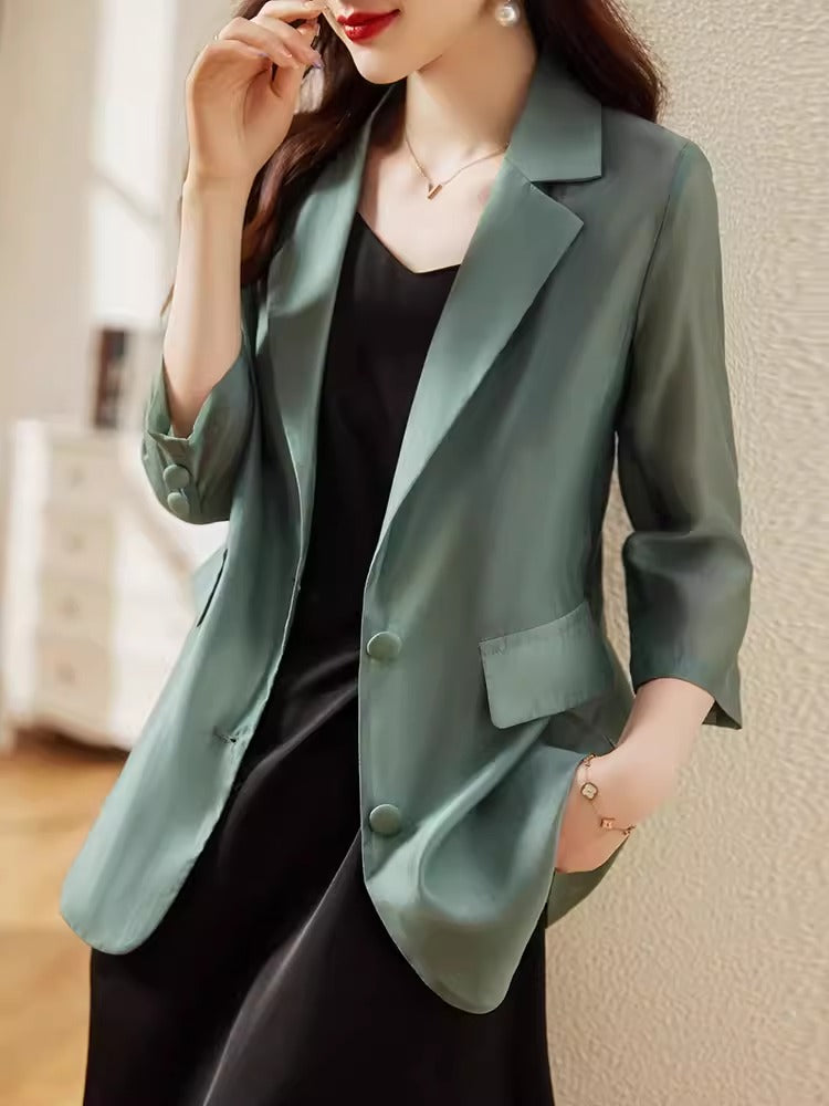 Importé - Ensemble Blazer Cardigan Femme Col Tailleur Deux Pièces En Soie