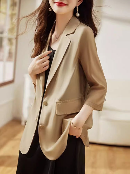 Importé - Ensemble Blazer Cardigan Femme Col Tailleur Deux Pièces En Soie
