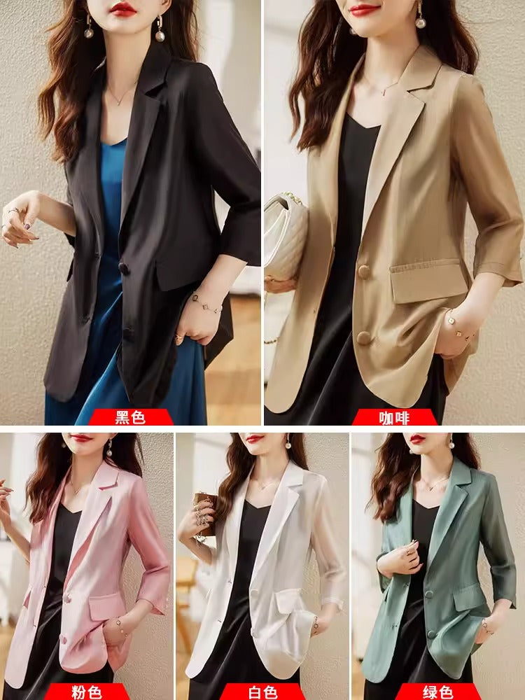 Importé - Ensemble Blazer Cardigan Femme Col Tailleur Deux Pièces En Soie