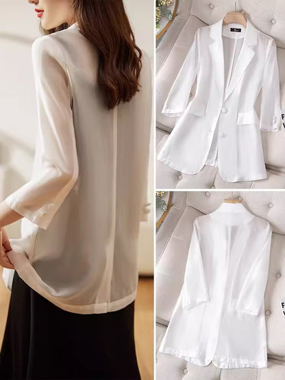 Importé - Ensemble Blazer Cardigan Femme Col Tailleur Deux Pièces En Soie