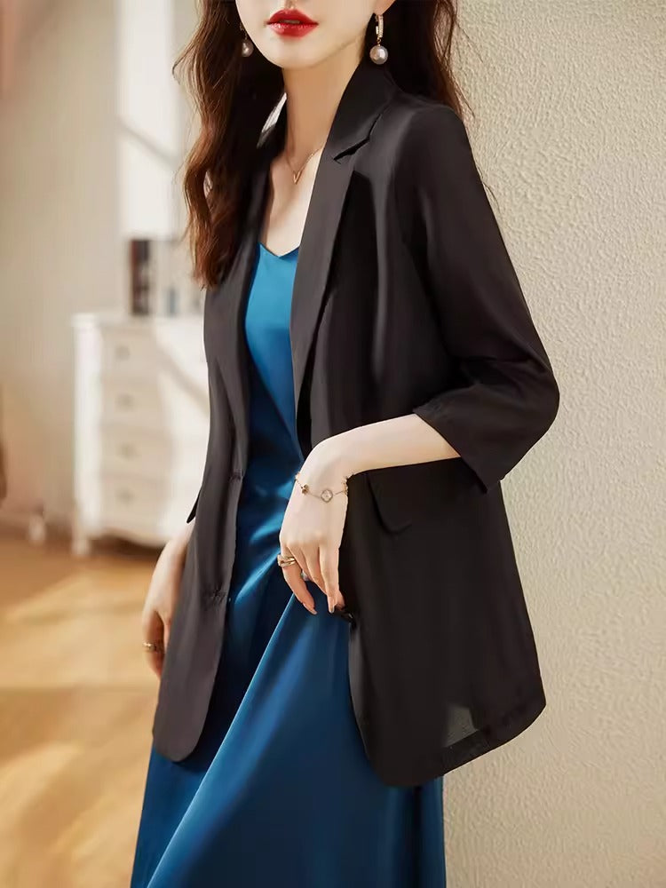 Importé - Ensemble Blazer Cardigan Femme Col Tailleur Deux Pièces En Soie