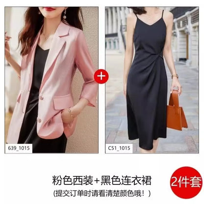 Importé - Ensemble Blazer Cardigan Femme Col Tailleur Deux Pièces En Soie