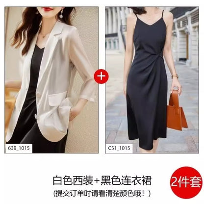 Importé - Ensemble Blazer Cardigan Femme Col Tailleur Deux Pièces En Soie