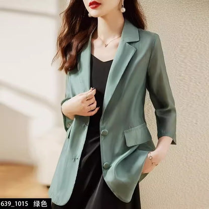Importé - Ensemble Blazer Cardigan Femme Col Tailleur Deux Pièces En Soie