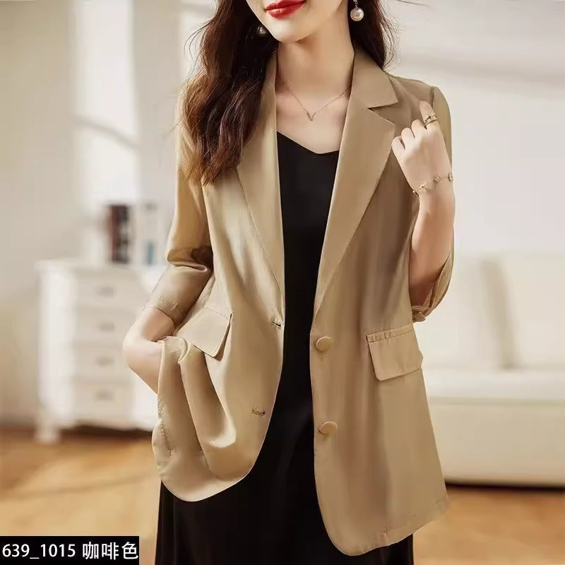 Importé - Ensemble Blazer Cardigan Femme Col Tailleur Deux Pièces En Soie
