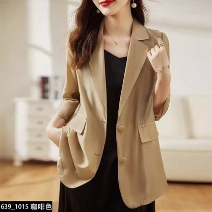 Importé - Ensemble Blazer Cardigan Femme Col Tailleur Deux Pièces En Soie