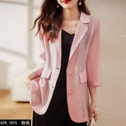 Importé - Ensemble Blazer Cardigan Femme Col Tailleur Deux Pièces En Soie
