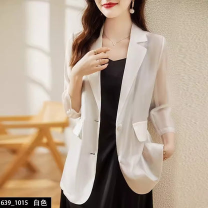 Importé - Ensemble Blazer Cardigan Femme Col Tailleur Deux Pièces En Soie