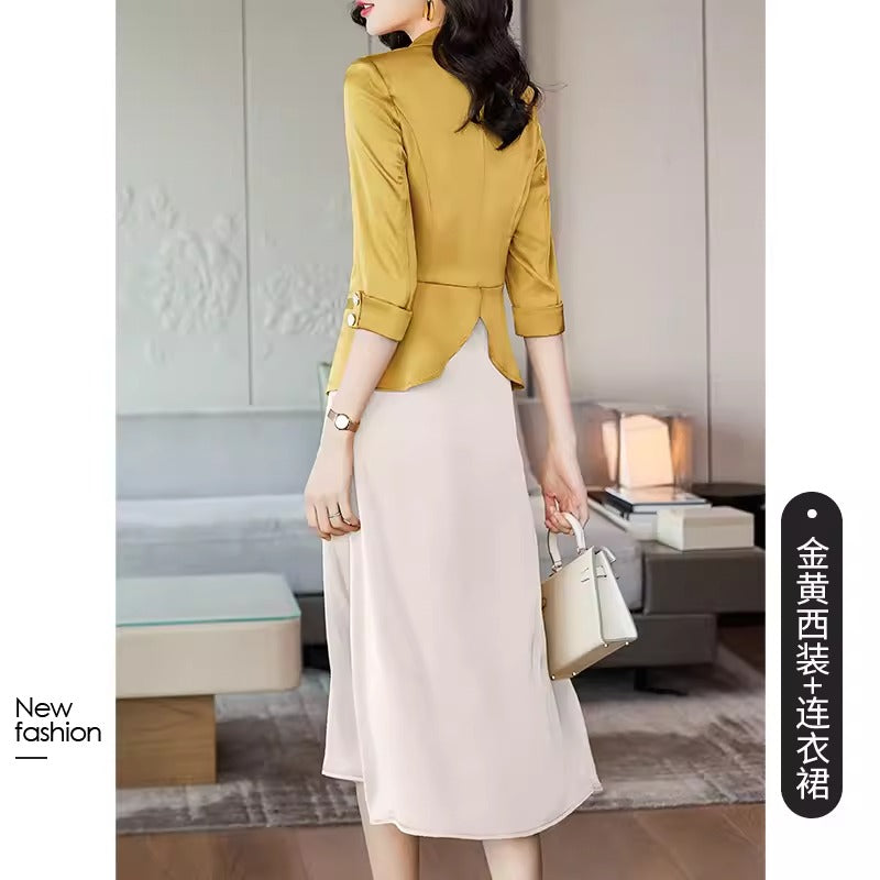 Importé - Ensemble Blazer Femme Col Tailleur Deux Pièces En Soie